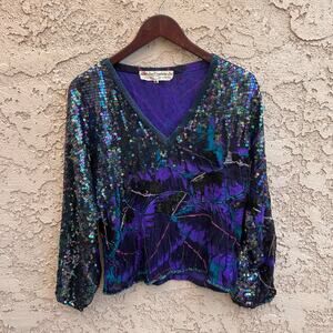 Vintage Judith Ann Creations Sequin Evening Wear  Blouse Size Small